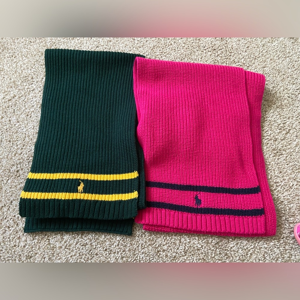 Polo by Ralph Lauren Ribbed Knit Scarves - Green, Pink & Yellow New Without Tags
